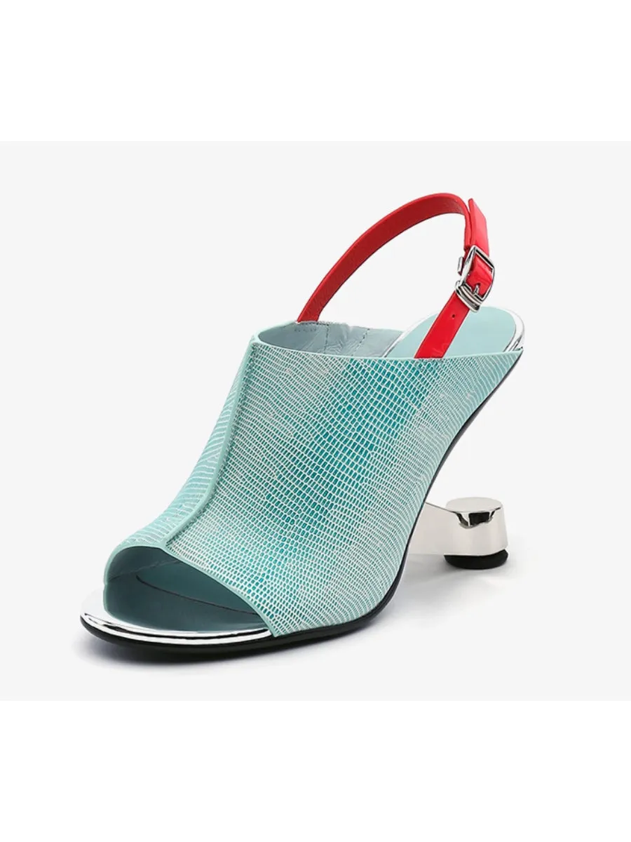 Elevator-Heel Leather Slingback Sandal