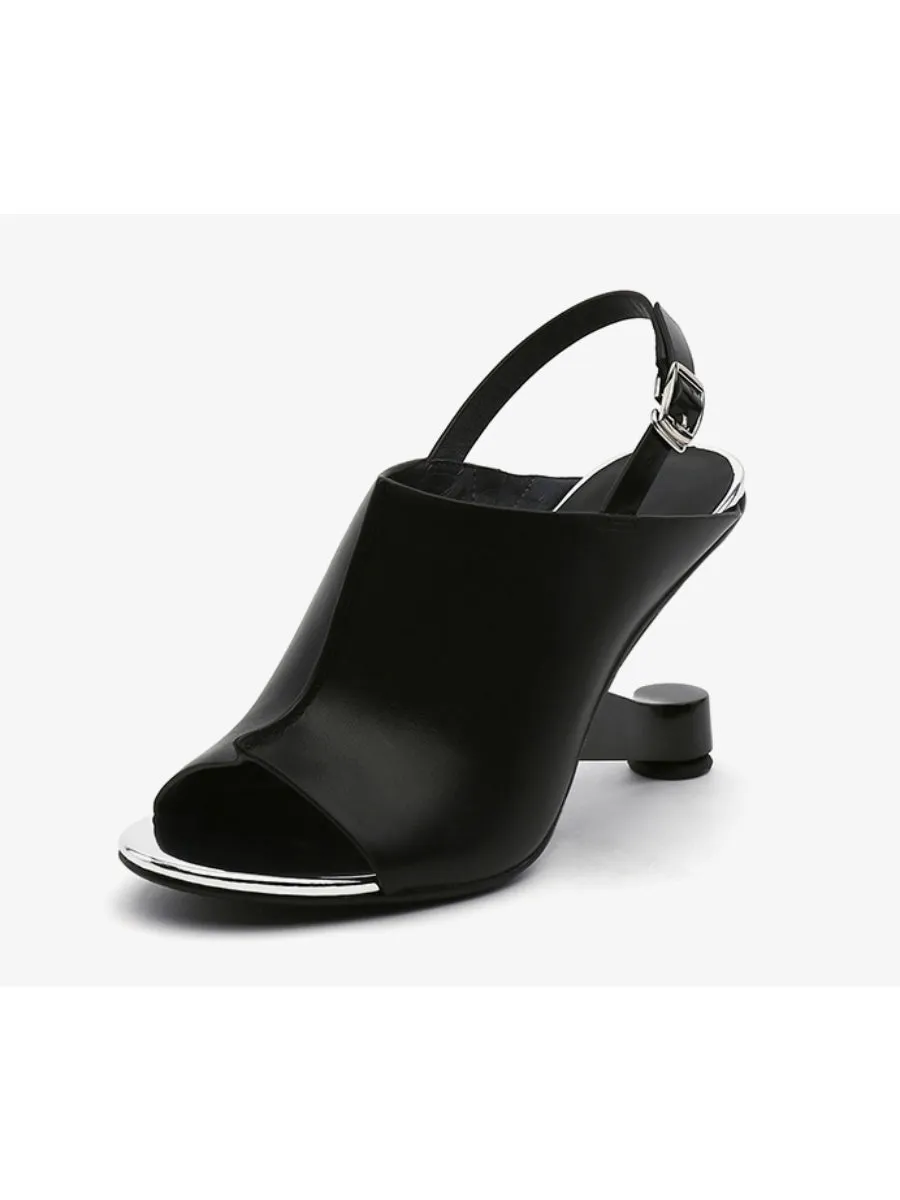 Elevator-Heel Leather Slingback Sandal