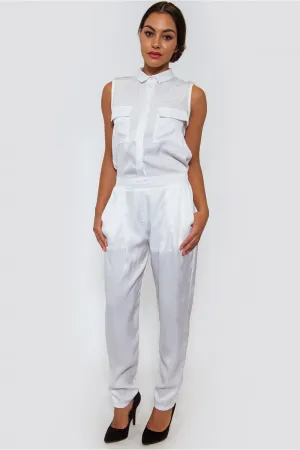 Ella White Satin Utility Jumpsuit