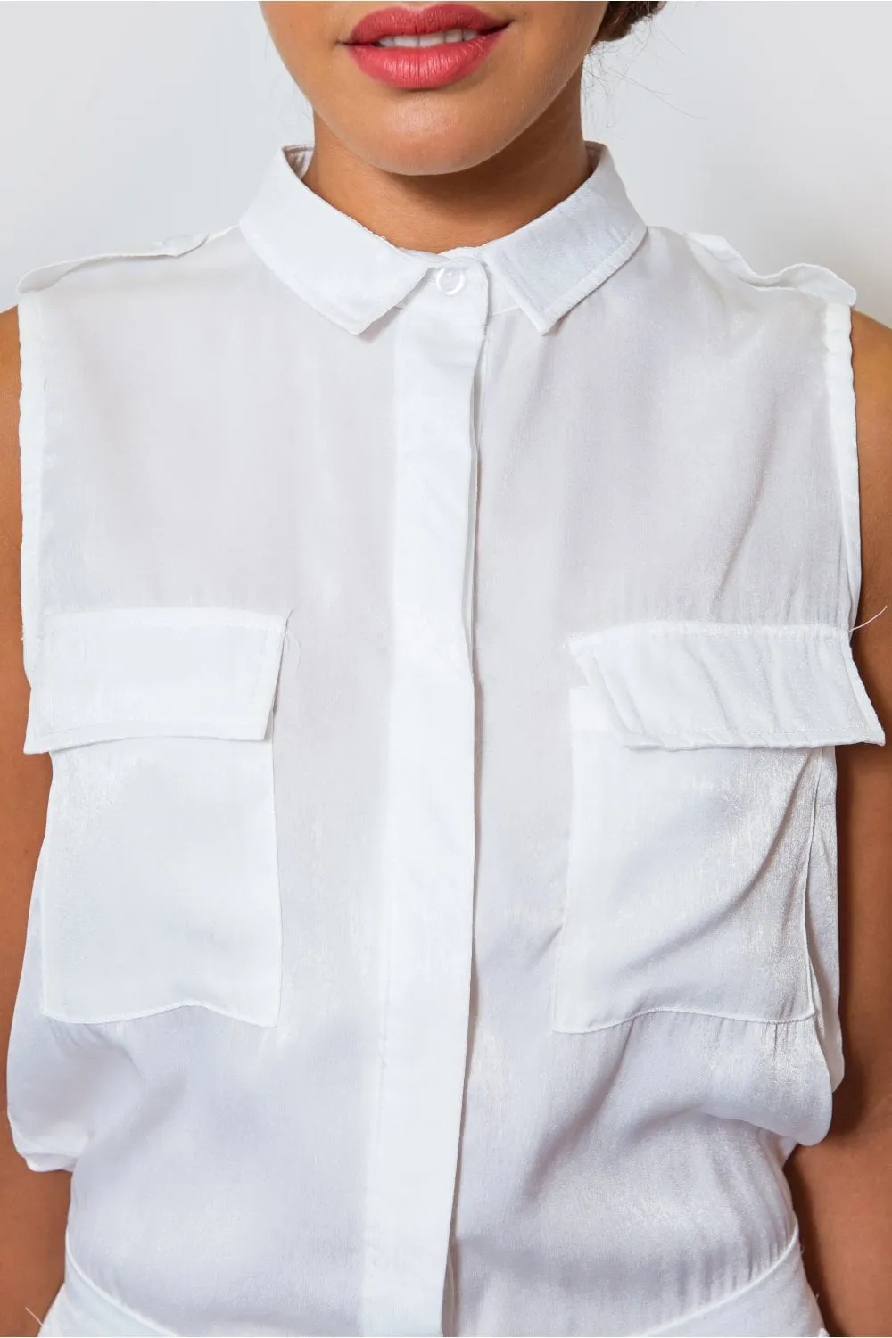 Ella White Satin Utility Jumpsuit