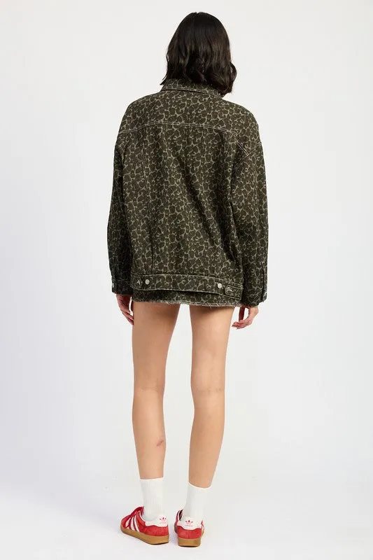 Emory Park Animal Print OVERSIZED PRINTED DENIM JACKET