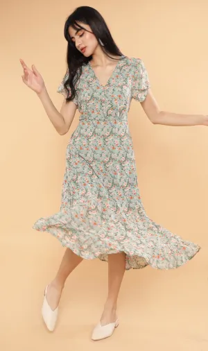 ERIS Floral Midi Dress (Sage)