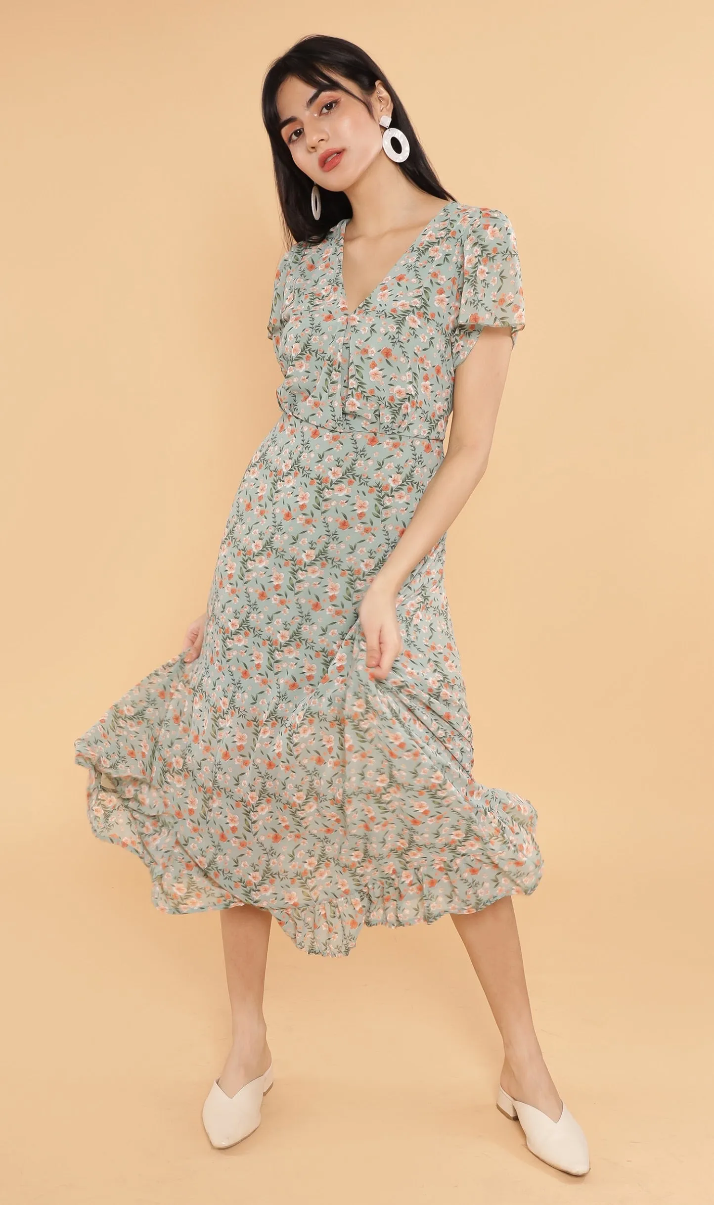 ERIS Floral Midi Dress (Sage)