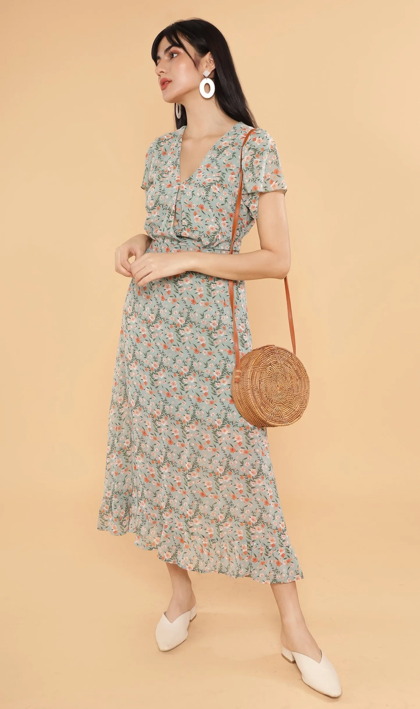 ERIS Floral Midi Dress (Sage)