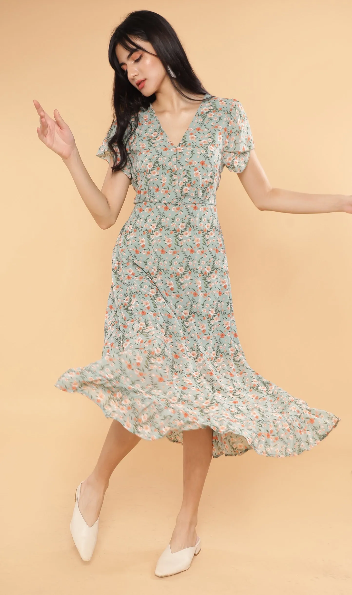 ERIS Floral Midi Dress (Sage)