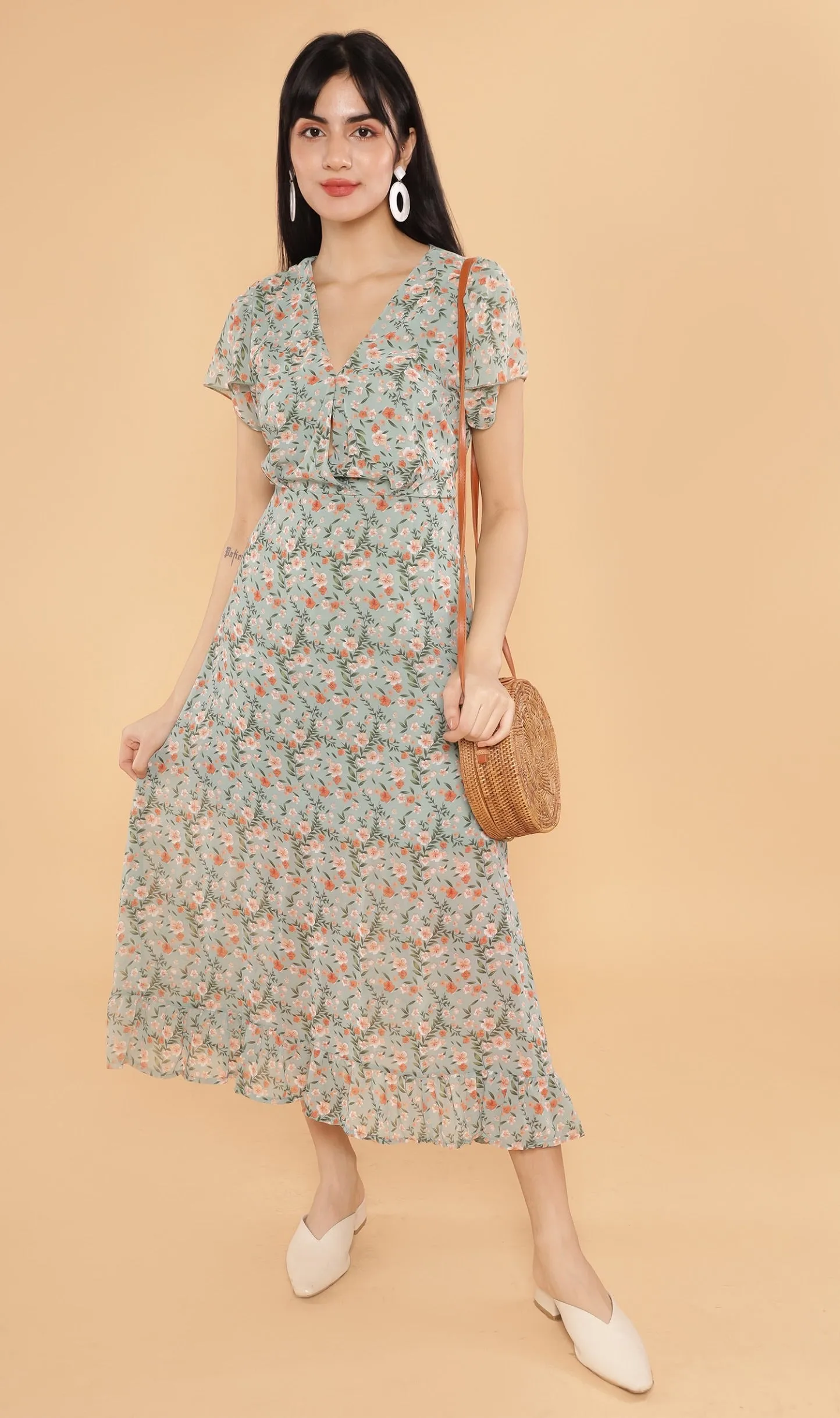 ERIS Floral Midi Dress (Sage)