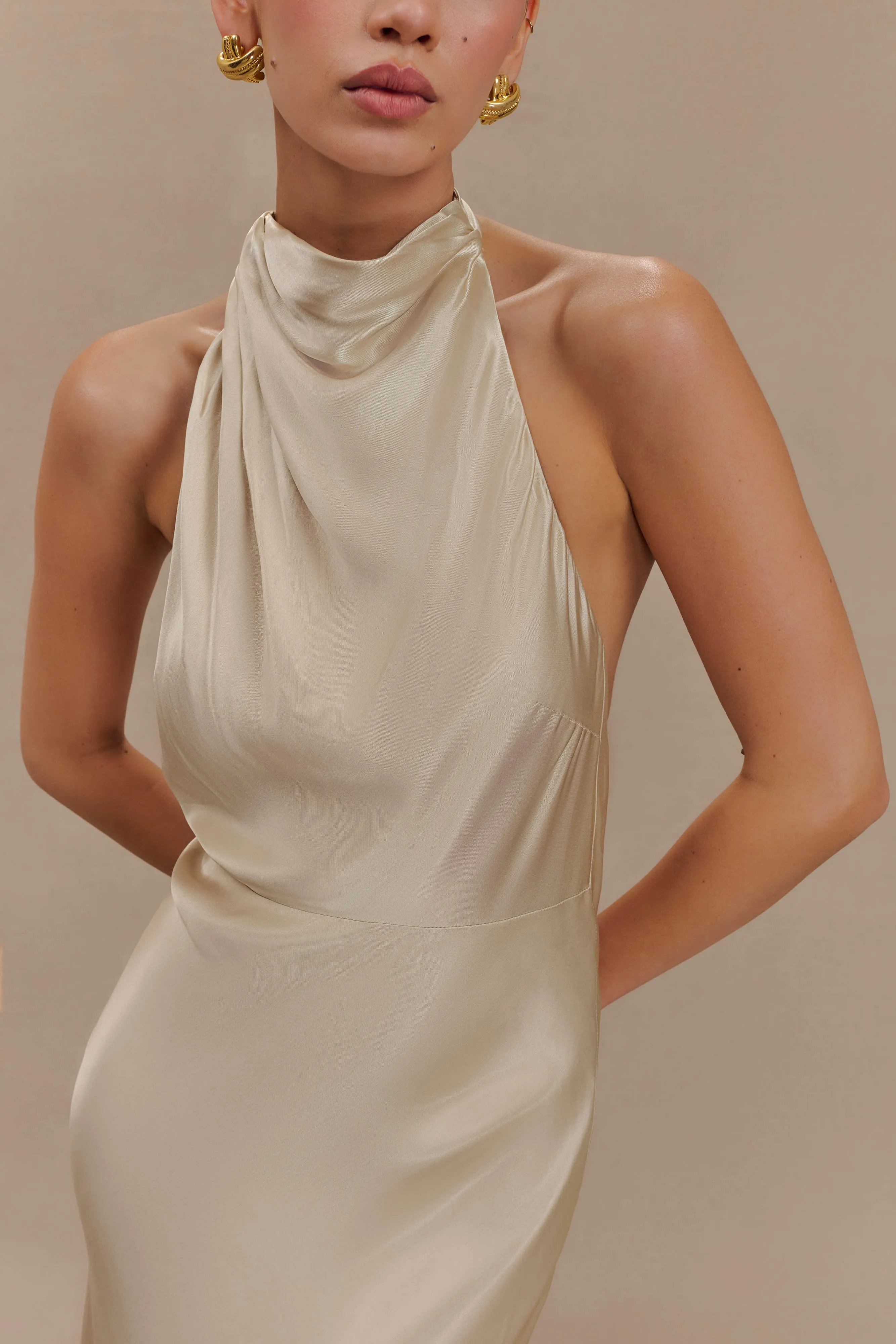 Esther Iridescent Satin Cowl Maxi Dress - Gold