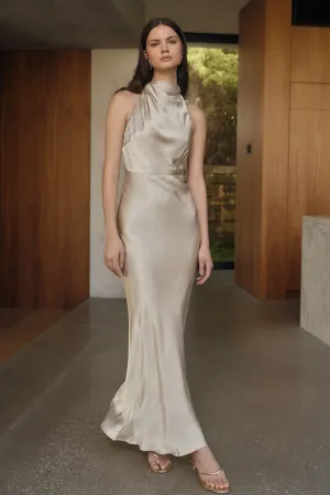 Esther Iridescent Satin Cowl Maxi Dress - Gold