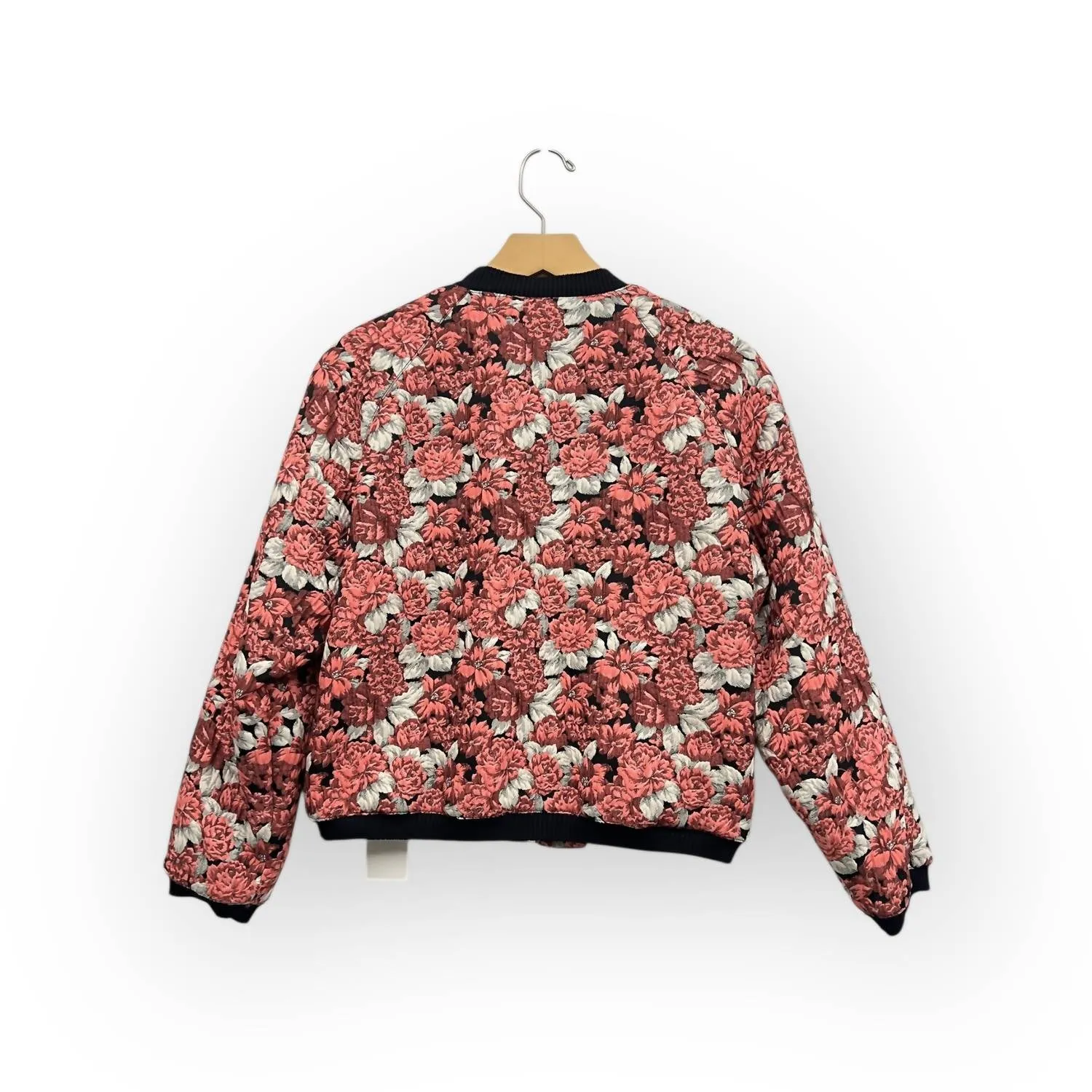 Evora Floral Jacquard Cropped Bomber Jacket Rose Pink Size 1 (Us Small) Nwt