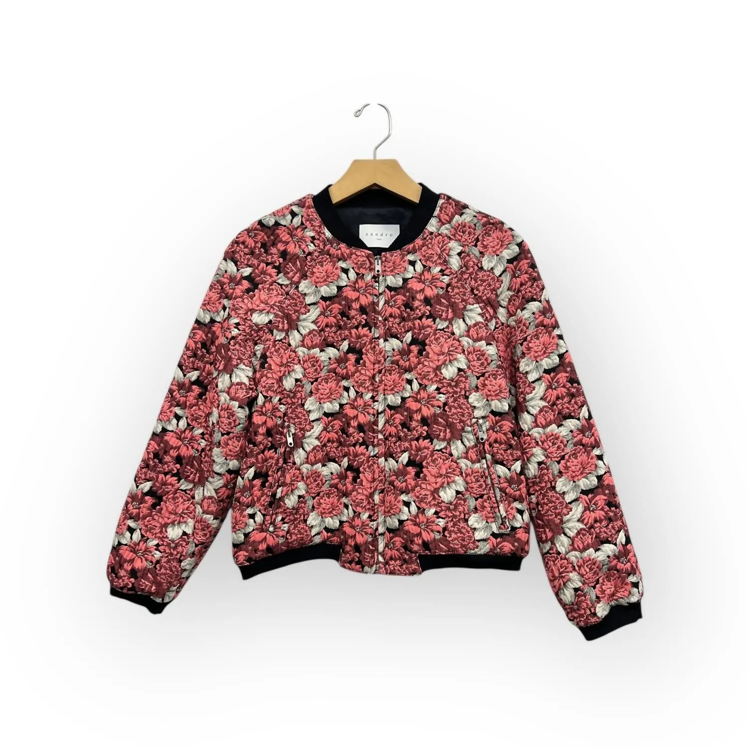 Evora Floral Jacquard Cropped Bomber Jacket Rose Pink Size 1 (Us Small) Nwt