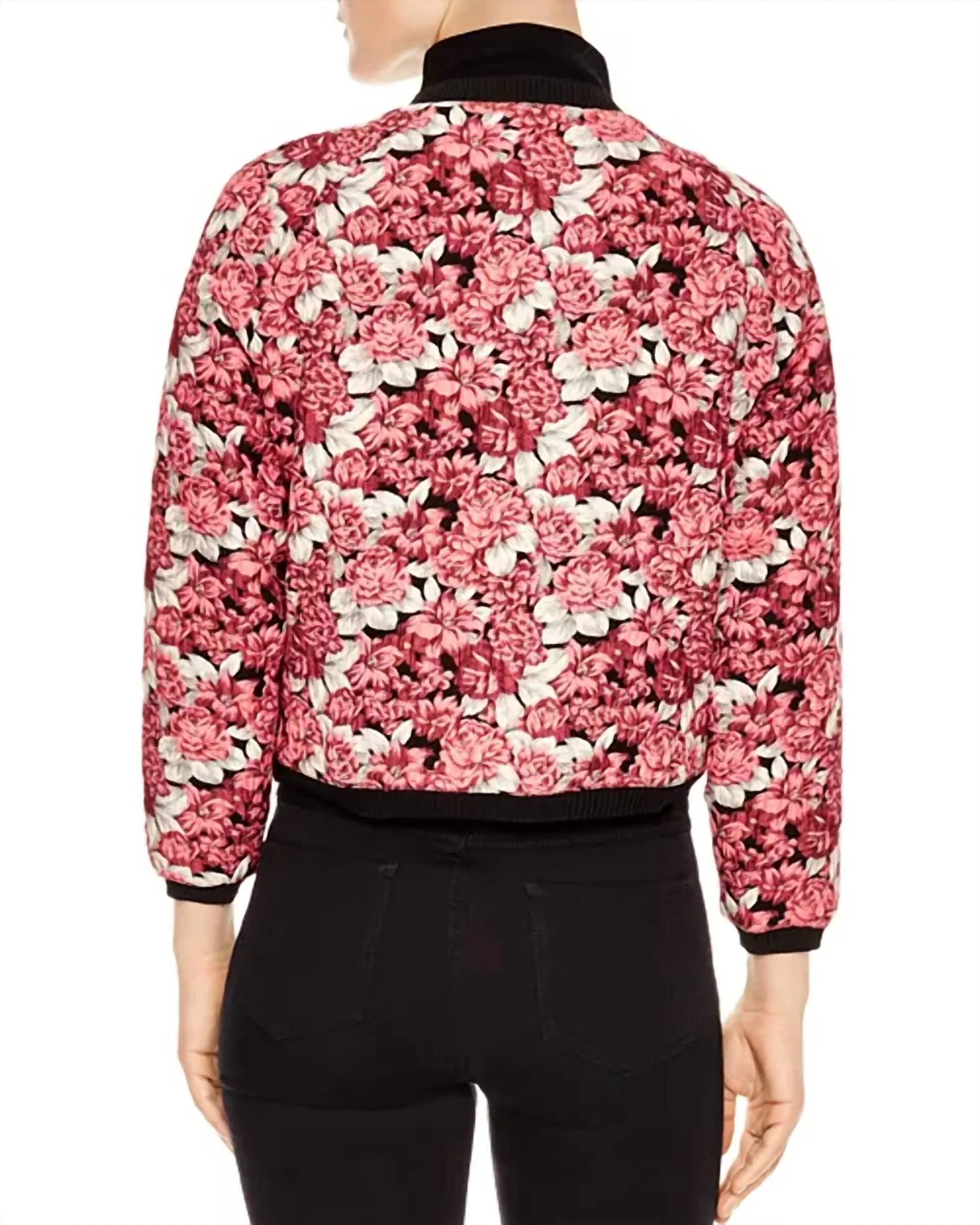 Evora Floral Jacquard Cropped Bomber Jacket Rose Pink Size 1 (Us Small) Nwt