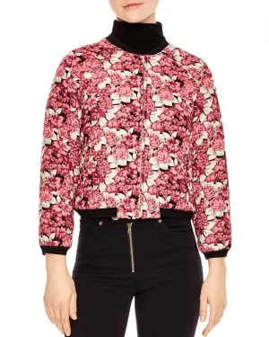 Evora Floral Jacquard Cropped Bomber Jacket Rose Pink Size 1 (Us Small) Nwt