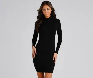 Falling For Chic Charming Mock Neck Dress