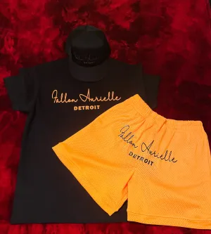 Fallon Aurielle Unisex Signature 3 Piece Detroit Rep Yo Set Basketball Short Set (Black & Gold)