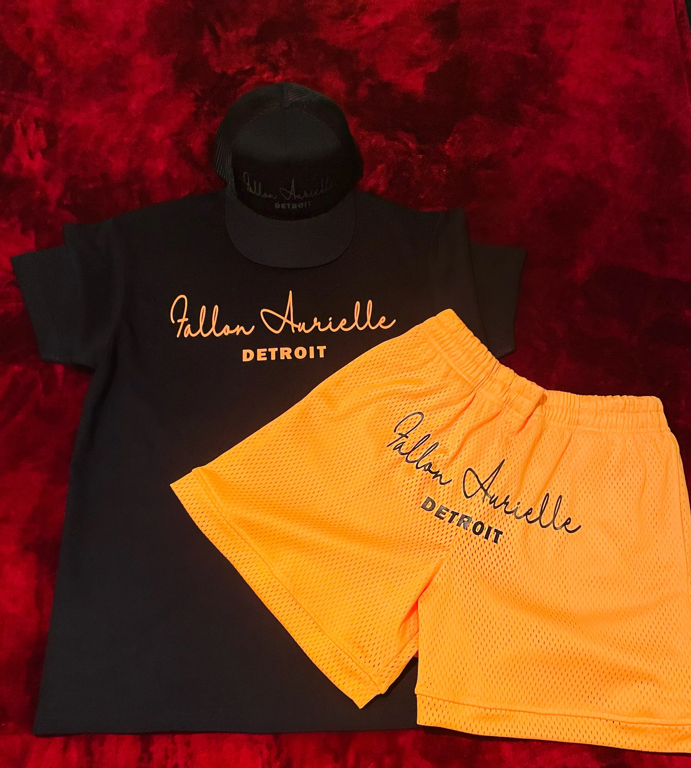 Fallon Aurielle Unisex Signature 3 Piece Detroit Rep Yo Set Basketball Short Set (Black & Gold)