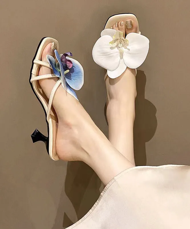 Fashion Beige Faux Leather Splicing Floral Slide Sandals