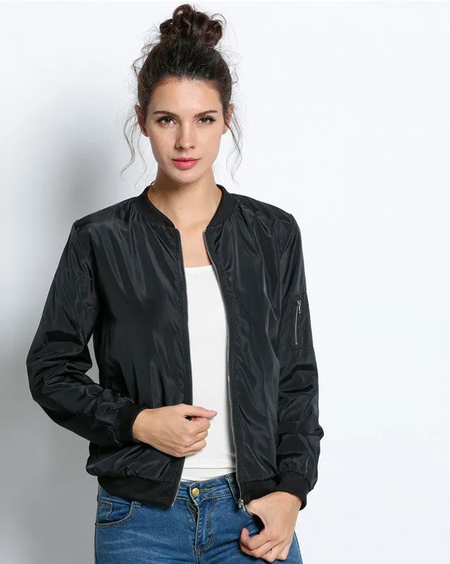 Fashion Bomber Jacket Women Long Sleeve Basic Coats Casual Thin Slim Outerwear Short MA1 Pilot Bomber Jackets