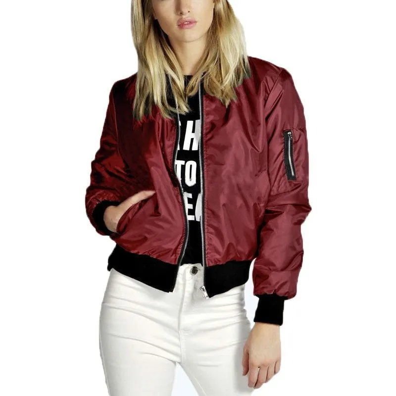 Fashion Bomber Jacket Women Long Sleeve Basic Coats Casual Thin Slim Outerwear Short MA1 Pilot Bomber Jackets