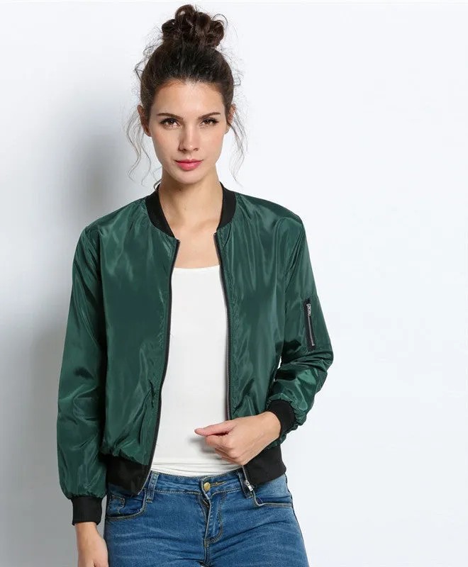 Fashion Bomber Jacket Women Long Sleeve Basic Coats Casual Thin Slim Outerwear Short MA1 Pilot Bomber Jackets