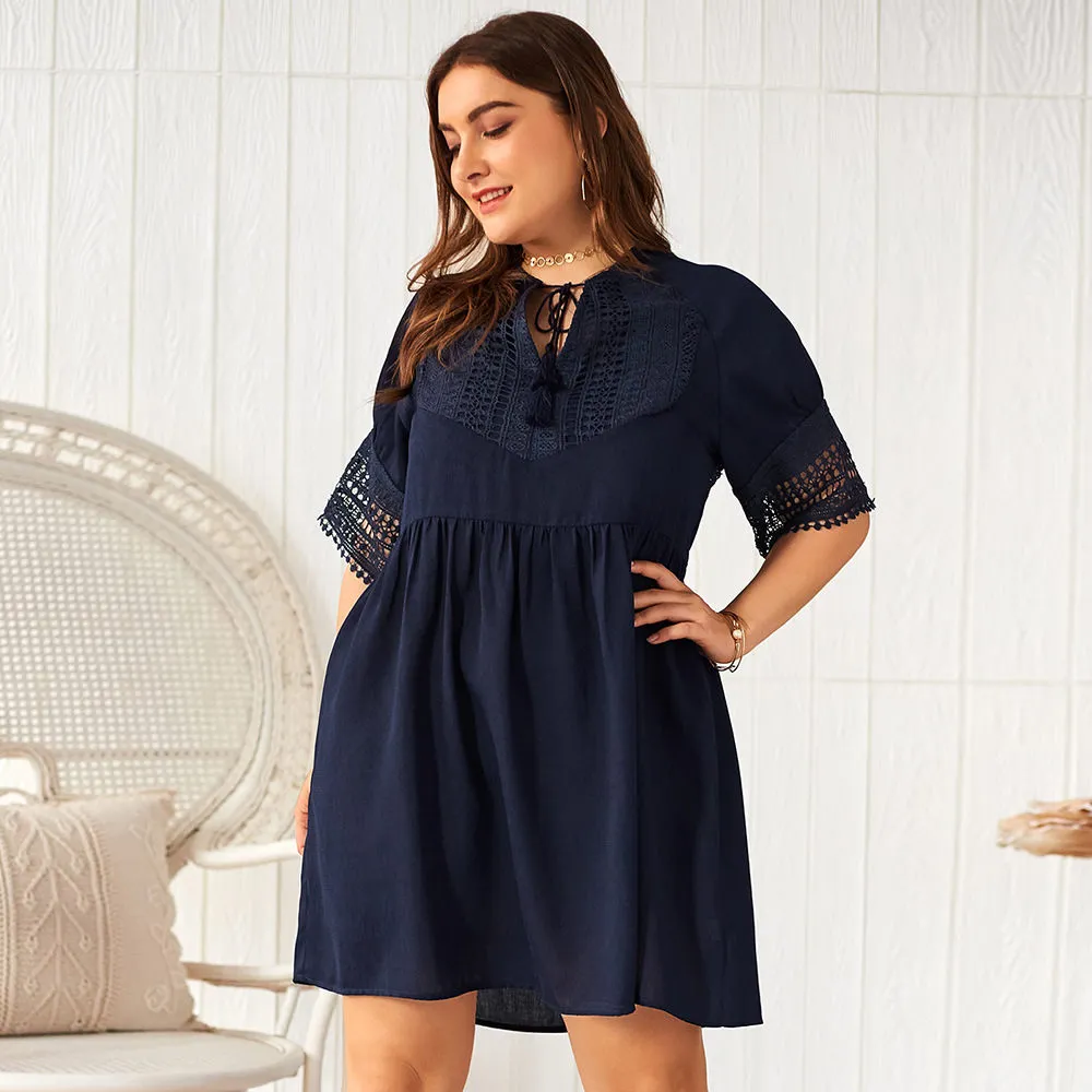 Fashion Large Size Women's Summer Solid Color Short-sleeved Dress