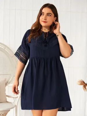 Fashion Large Size Women's Summer Solid Color Short-sleeved Dress