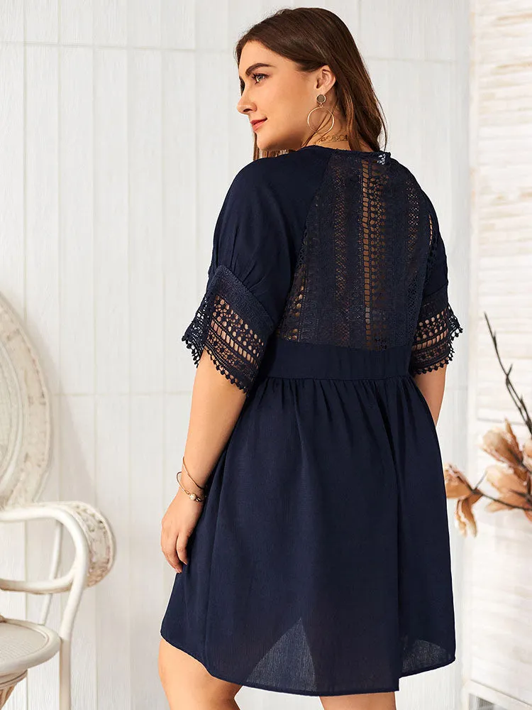 Fashion Large Size Women's Summer Solid Color Short-sleeved Dress