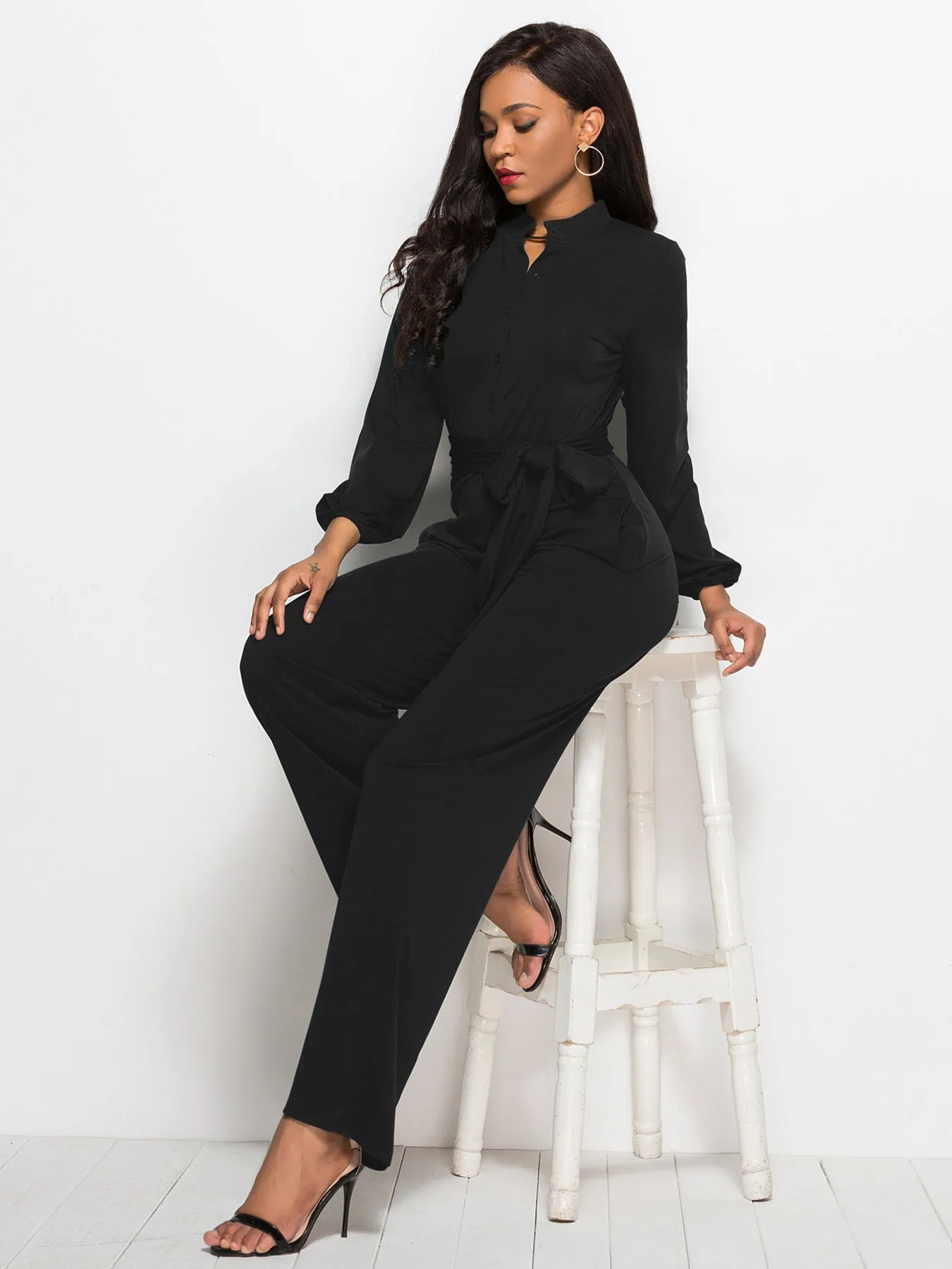Fashion Long Sleeves Wide Legs Jumpsuits Romper for Women