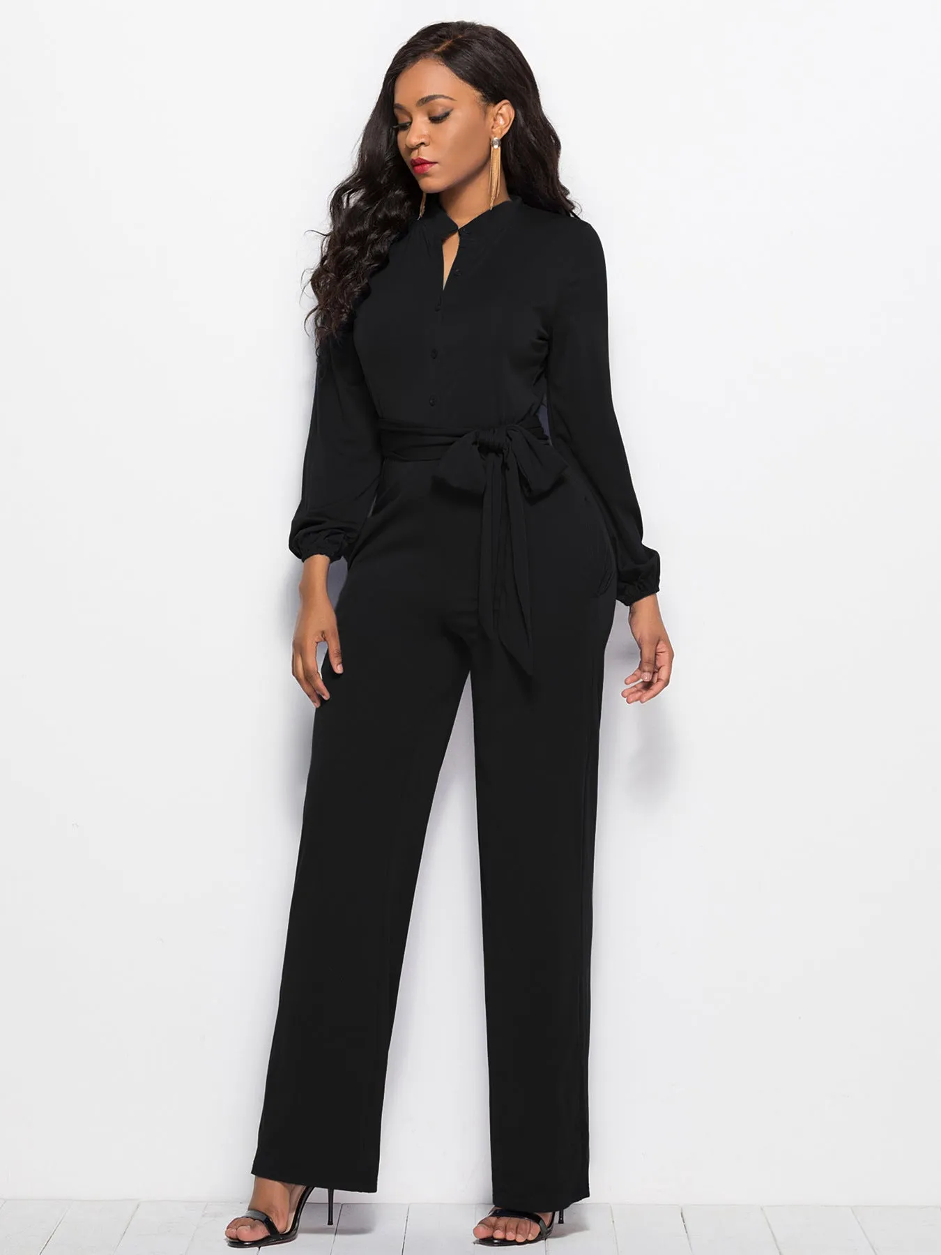 Fashion Long Sleeves Wide Legs Jumpsuits Romper for Women