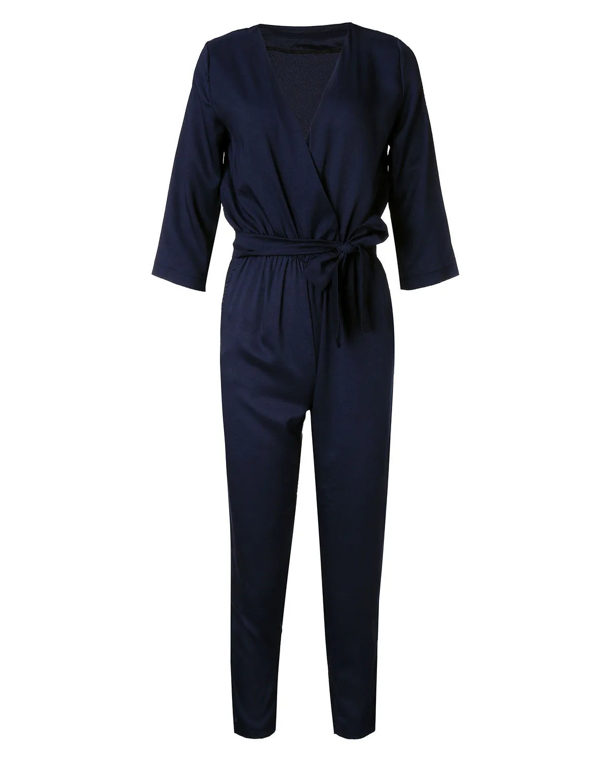 Fashion Women Jumpsuits Solid Color Bodysuit Half Sleeve V Neck Casual Style Elegant Ladies Long Romper Overalls