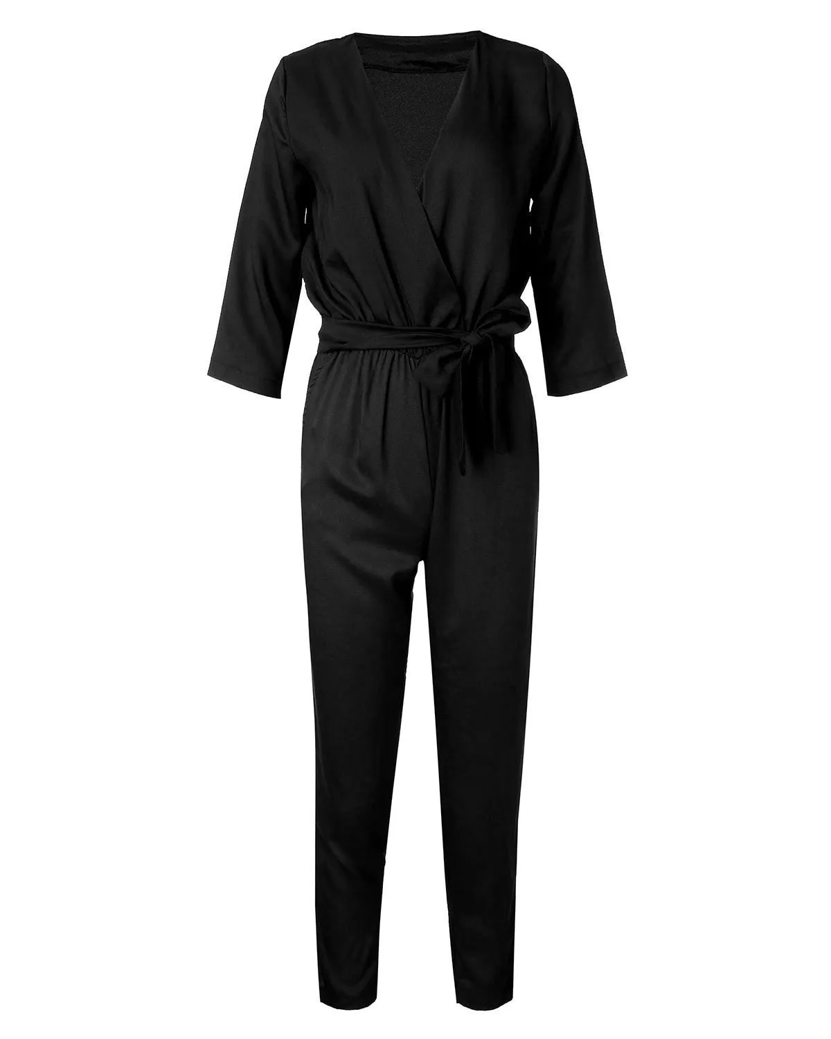 Fashion Women Jumpsuits Solid Color Bodysuit Half Sleeve V Neck Casual Style Elegant Ladies Long Romper Overalls