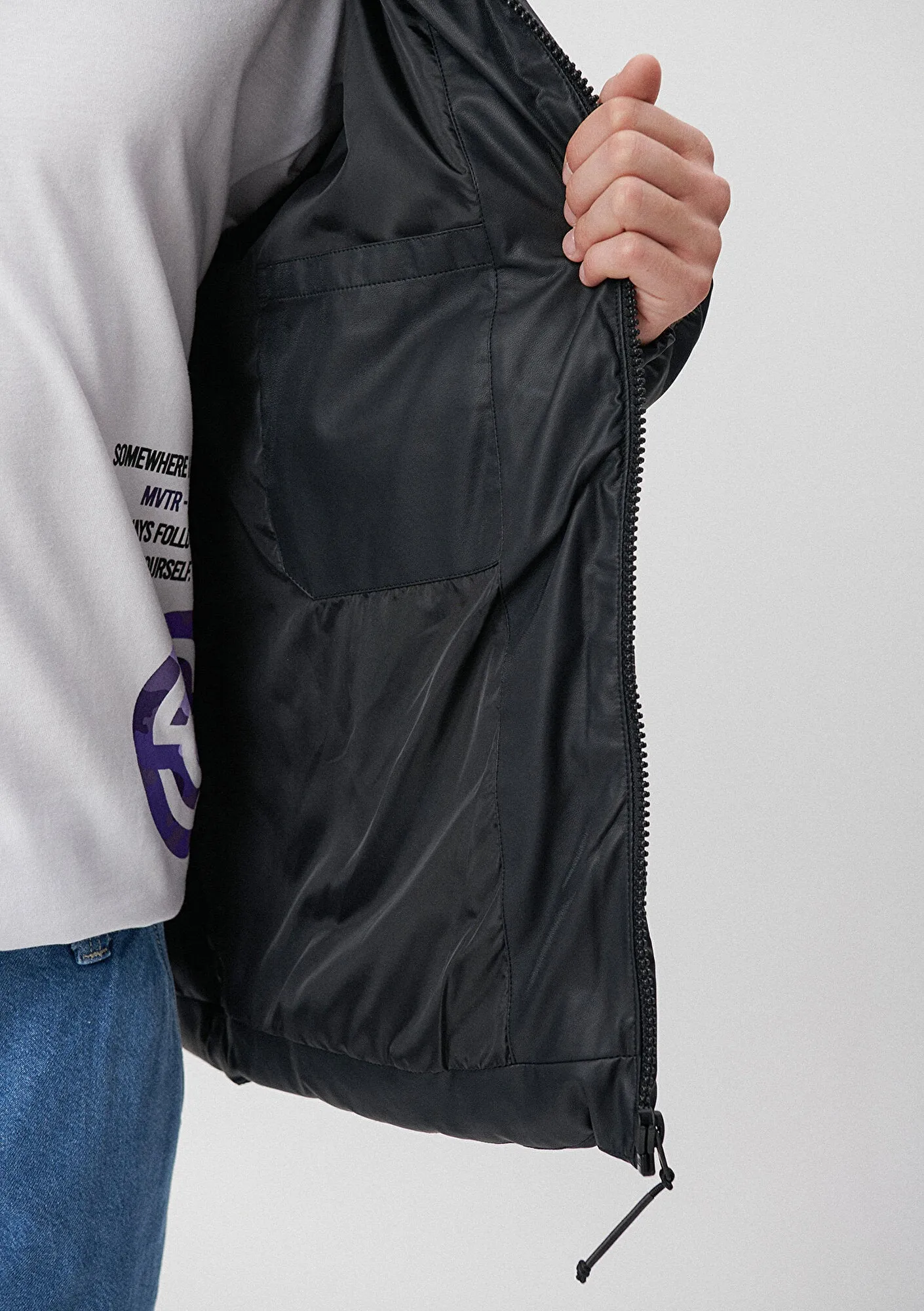 Faux Leather Black Puffer Jacket