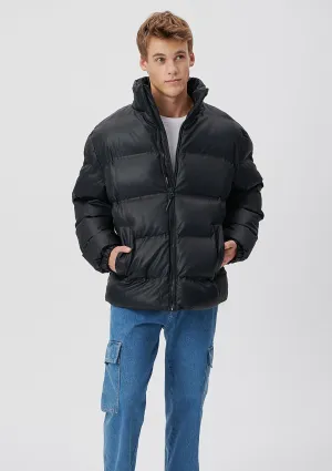 Faux Leather Black Puffer Jacket