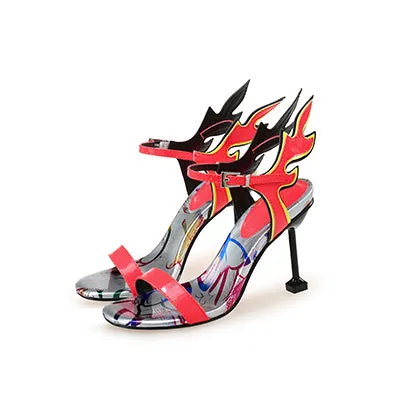 Female Buckle Design Flame Slingback Sandals 2022 Women Stiletto