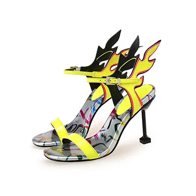 Female Buckle Design Flame Slingback Sandals 2022 Women Stiletto
