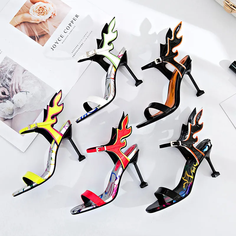 Female Buckle Design Flame Slingback Sandals 2022 Women Stiletto