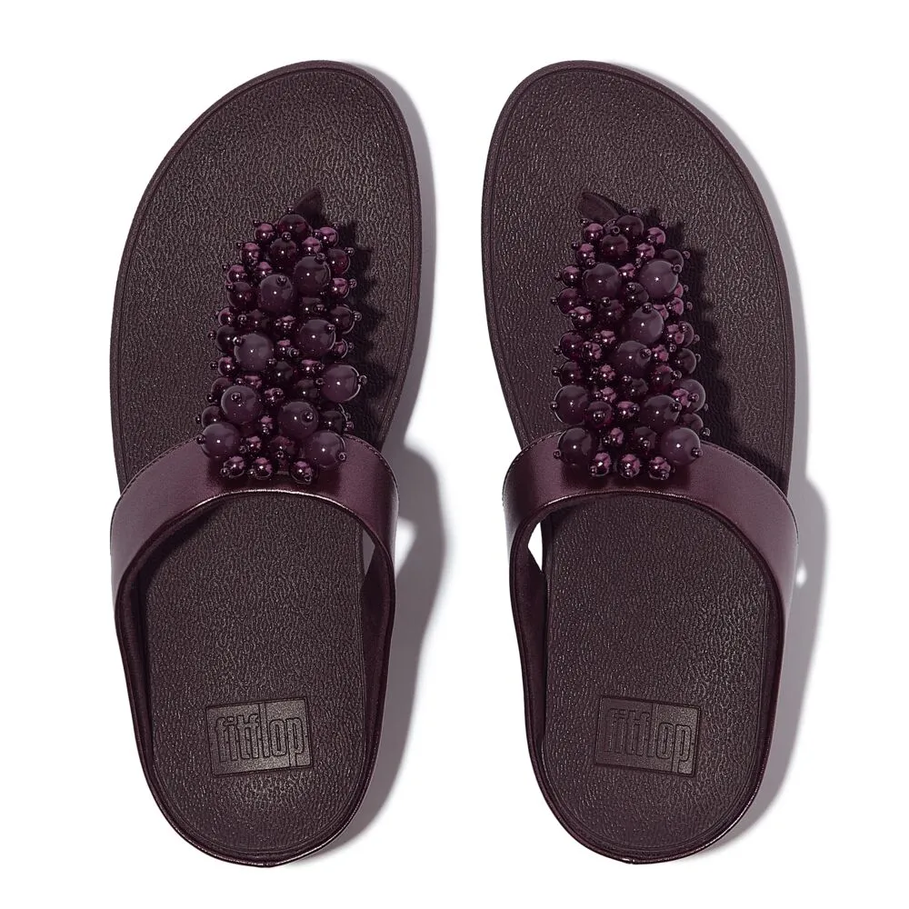 FitFlop Fino Bauble Bead Leather Sandals - Metallic Plumberry