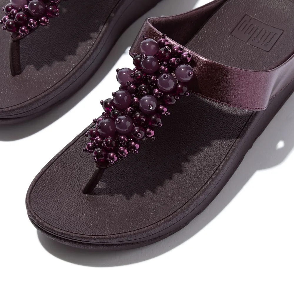 FitFlop Fino Bauble Bead Leather Sandals - Metallic Plumberry