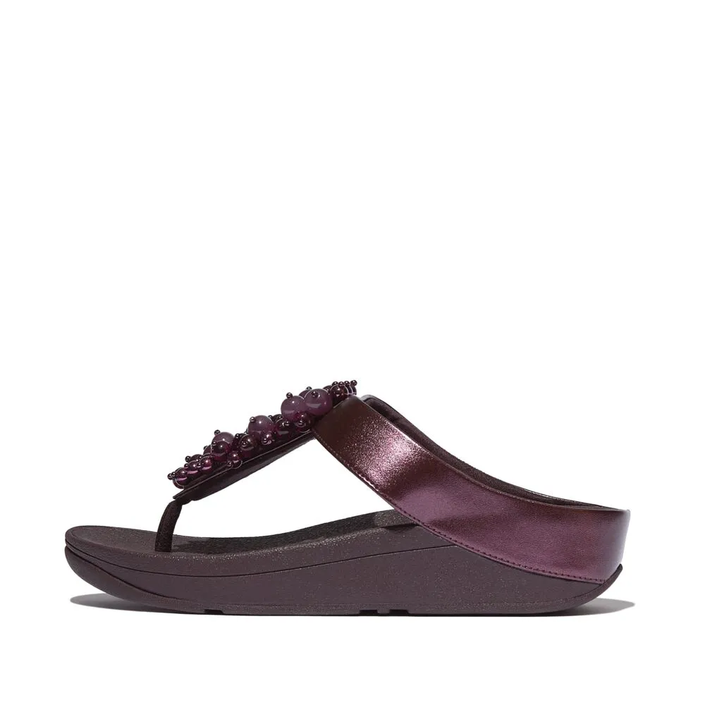 FitFlop Fino Bauble Bead Leather Sandals - Metallic Plumberry