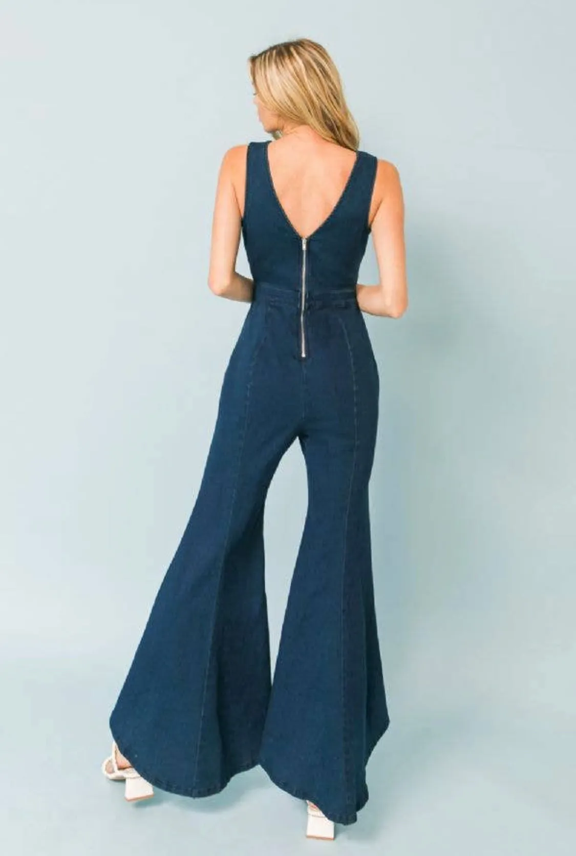Flared Denim Jumpsuit