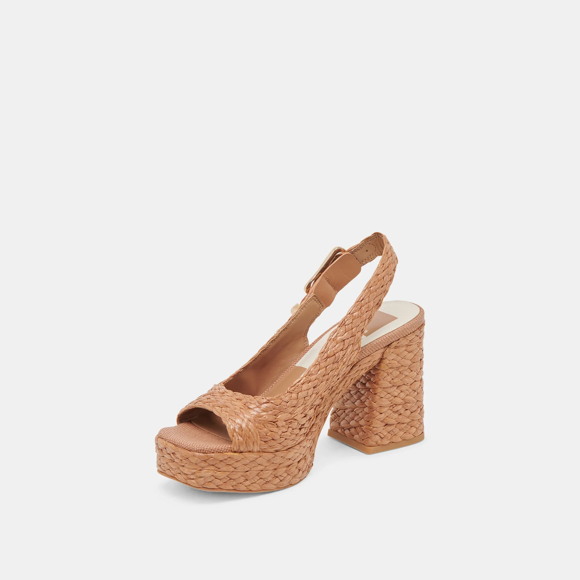 FLORES HEELS COGNAC RAFFIA