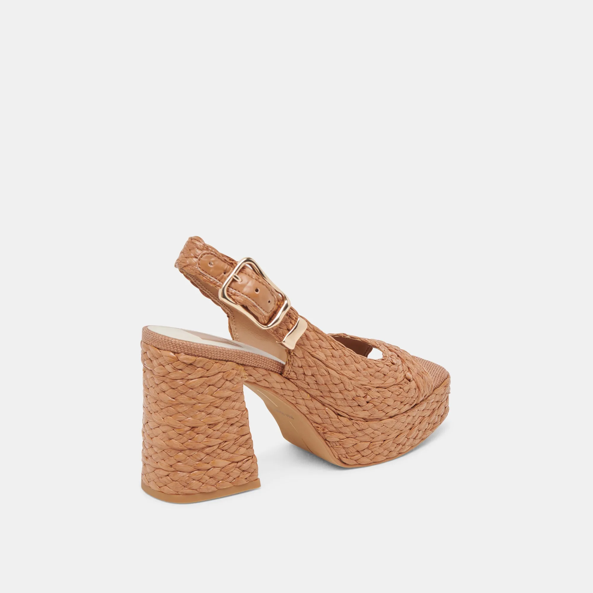 FLORES HEELS COGNAC RAFFIA