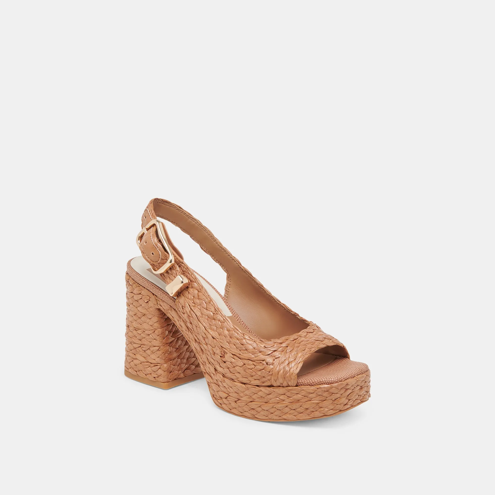 FLORES HEELS COGNAC RAFFIA
