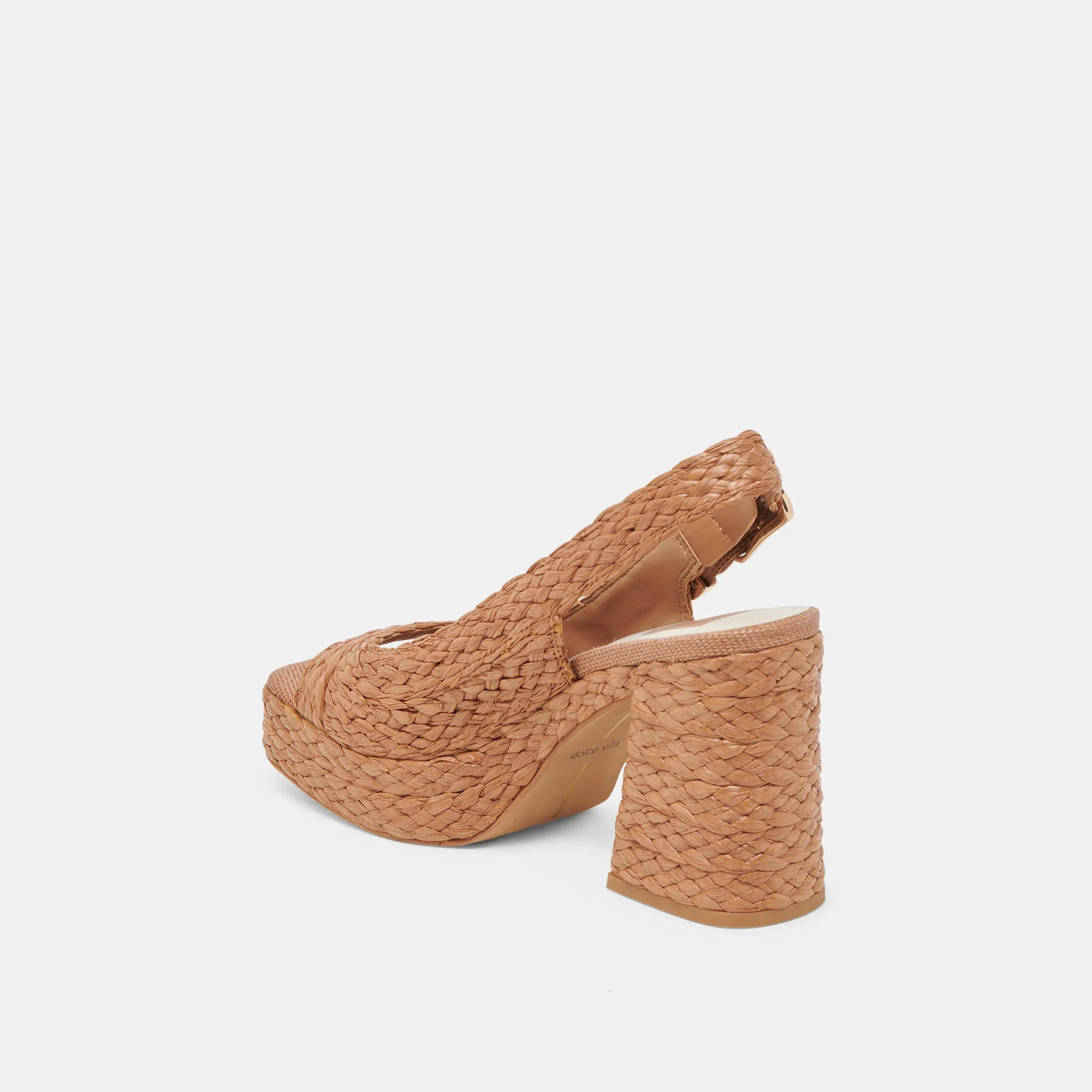 FLORES HEELS COGNAC RAFFIA