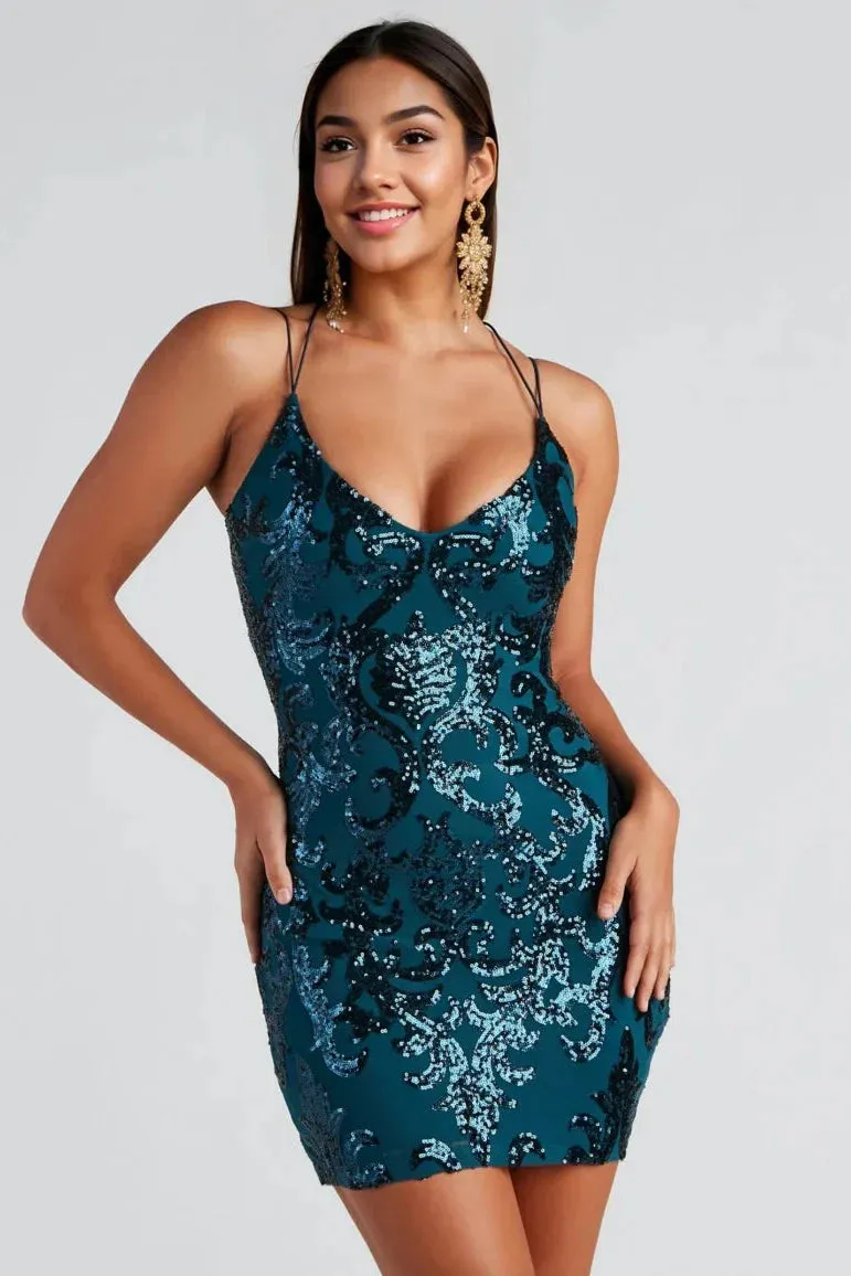 Formal Sequin Cross-Back Mini Dress