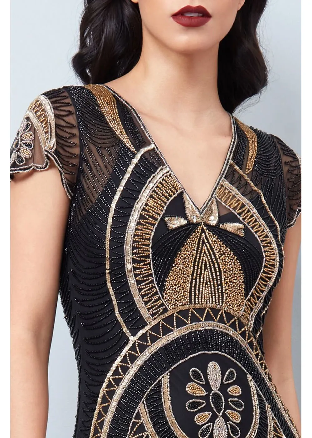 Gatsbylady Mary Fringe 20's Flapper Dress Black Gold