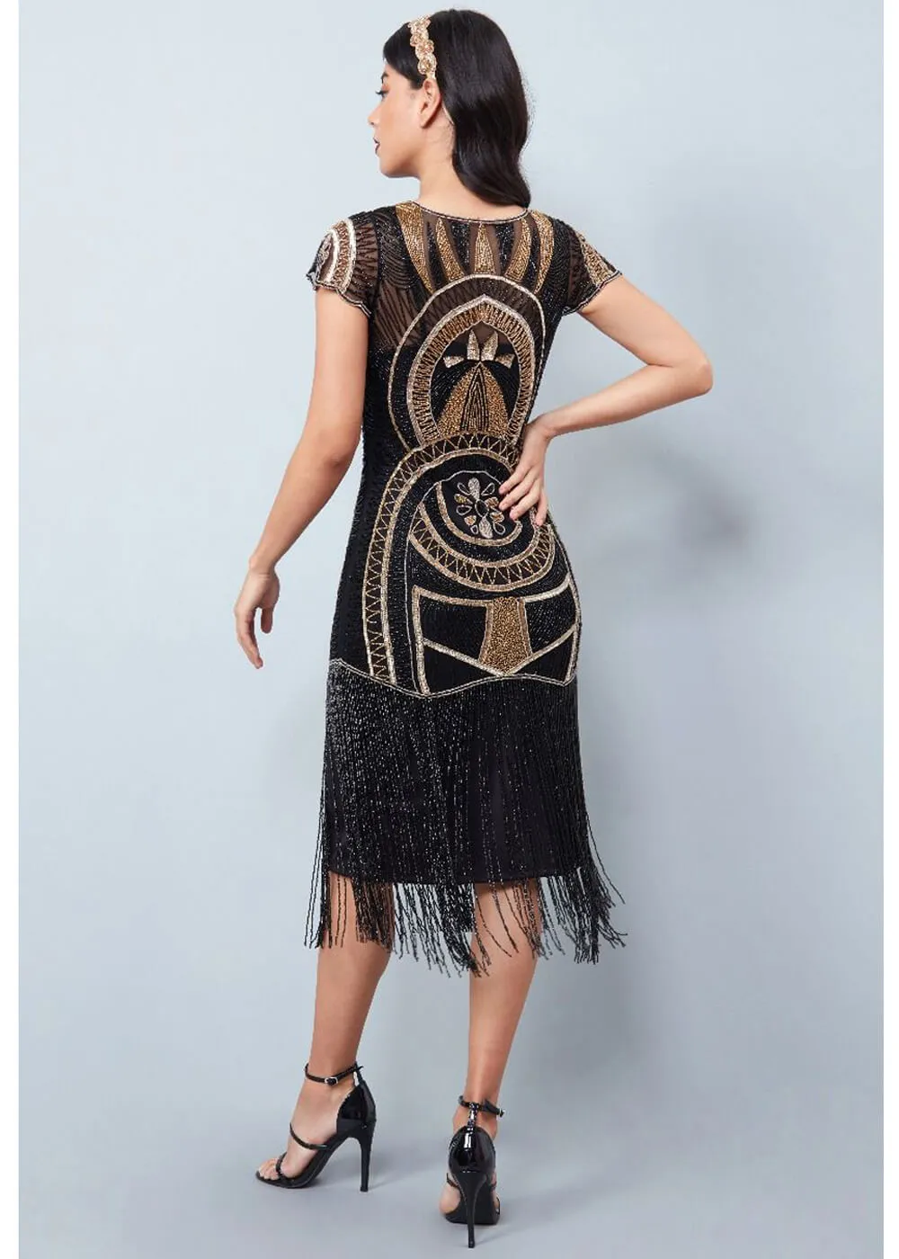 Gatsbylady Mary Fringe 20's Flapper Dress Black Gold