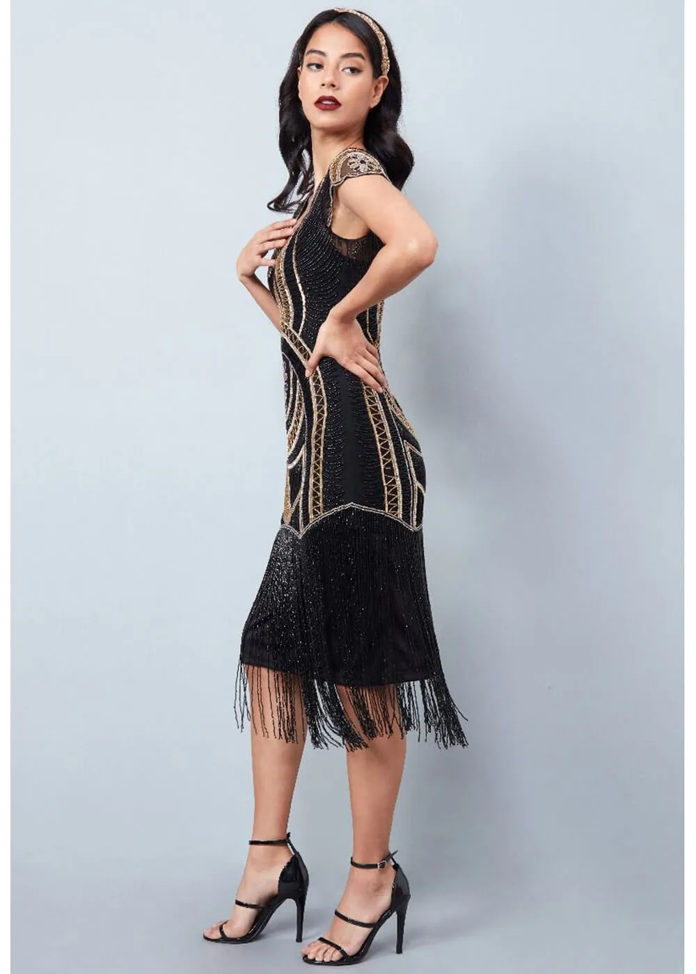 Gatsbylady Mary Fringe 20's Flapper Dress Black Gold