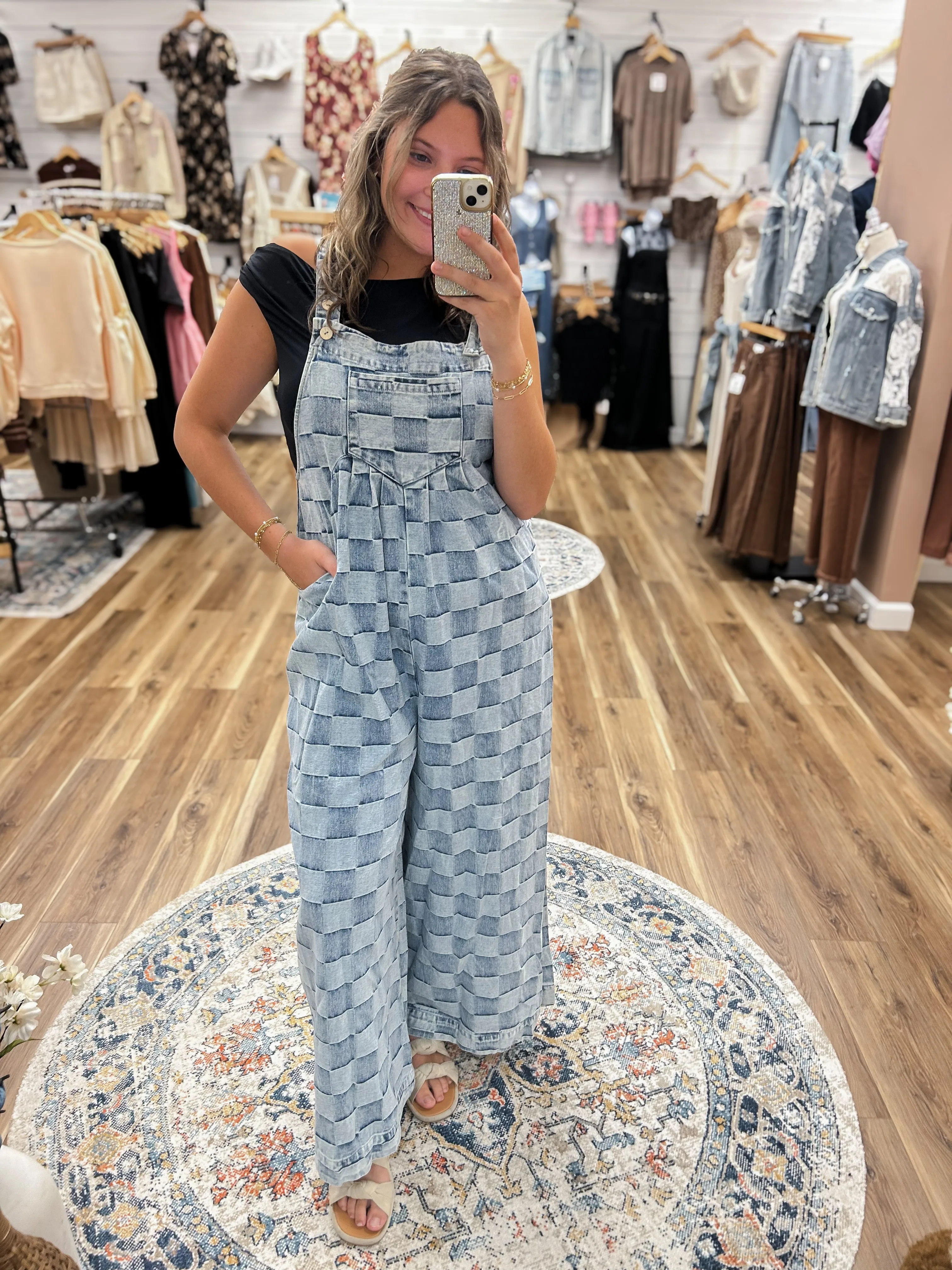 Gemma Denim Checkered Jumpsuit
