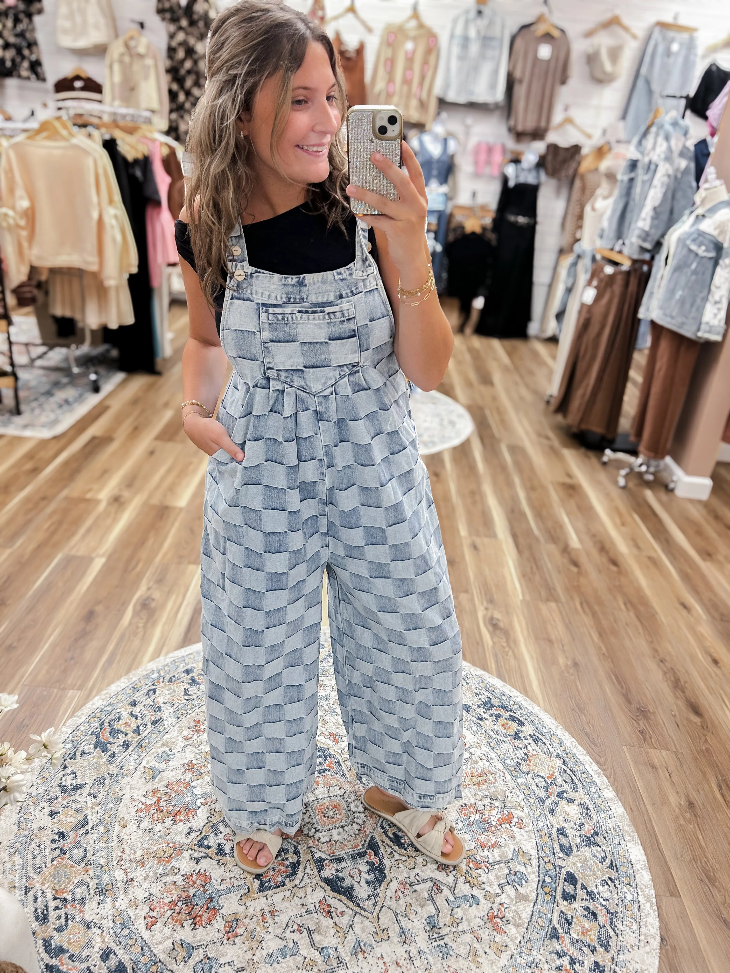 Gemma Denim Checkered Jumpsuit