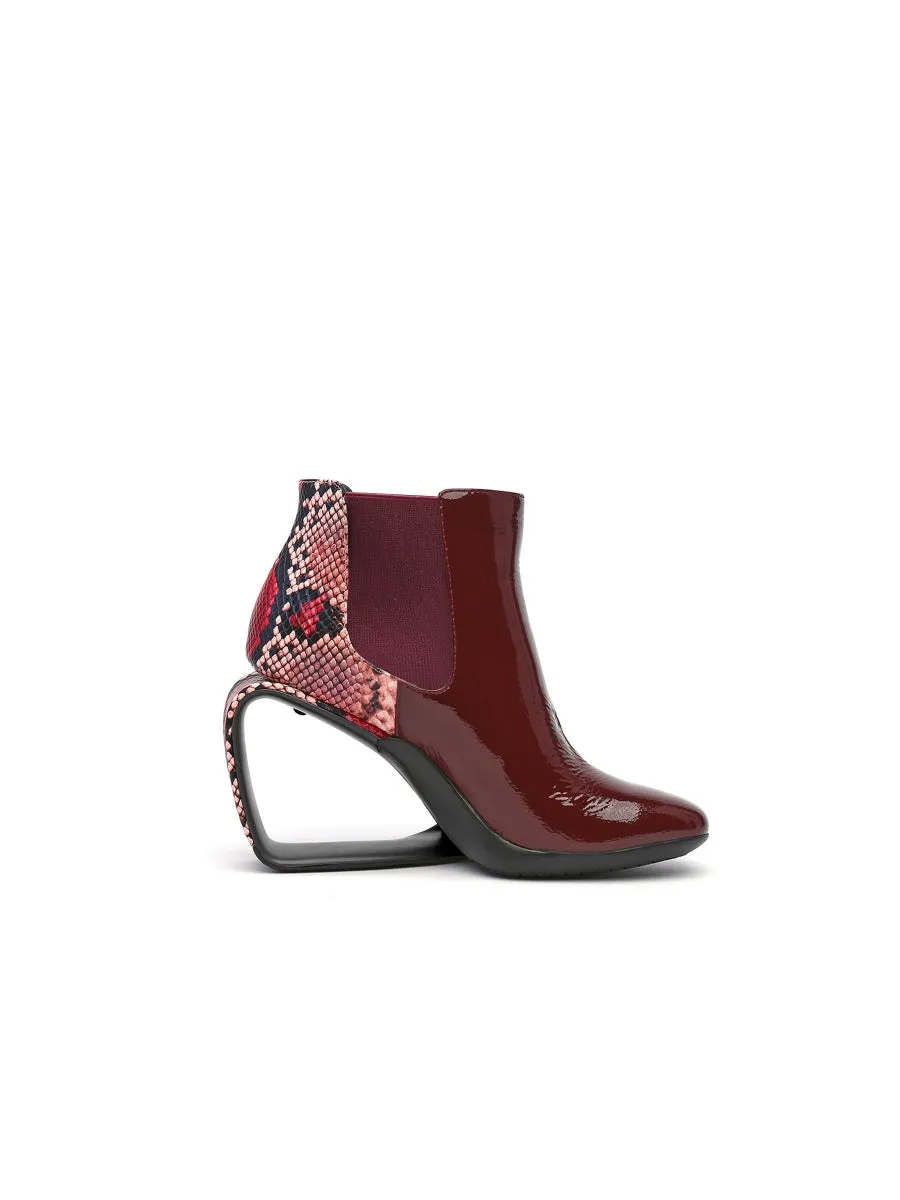 Genuine Leather Elevator Wedge-Heel Claret Leopard Ankle Boots